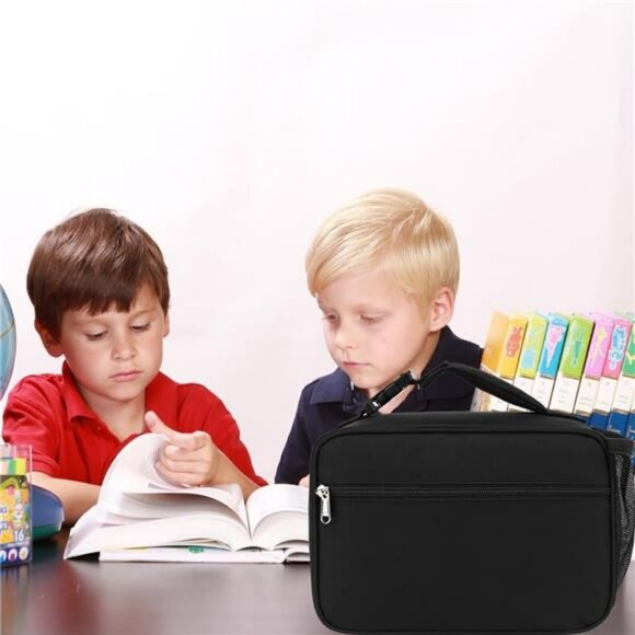 Black Insulated Lunch Box Bag for Kids Adults School Work Picnic Travel Cooler - Picture 2 of 7